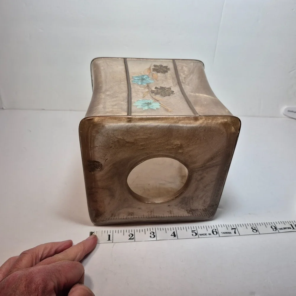 Vtg India Ink Tissue Box Cover Fresh Fields Acrylic MCM Bohemian Dried Flowers